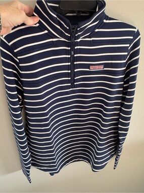 NWT Vineyard Vines Women’s Striped Shep Shirt Navy/White Quarter-Zip Performance